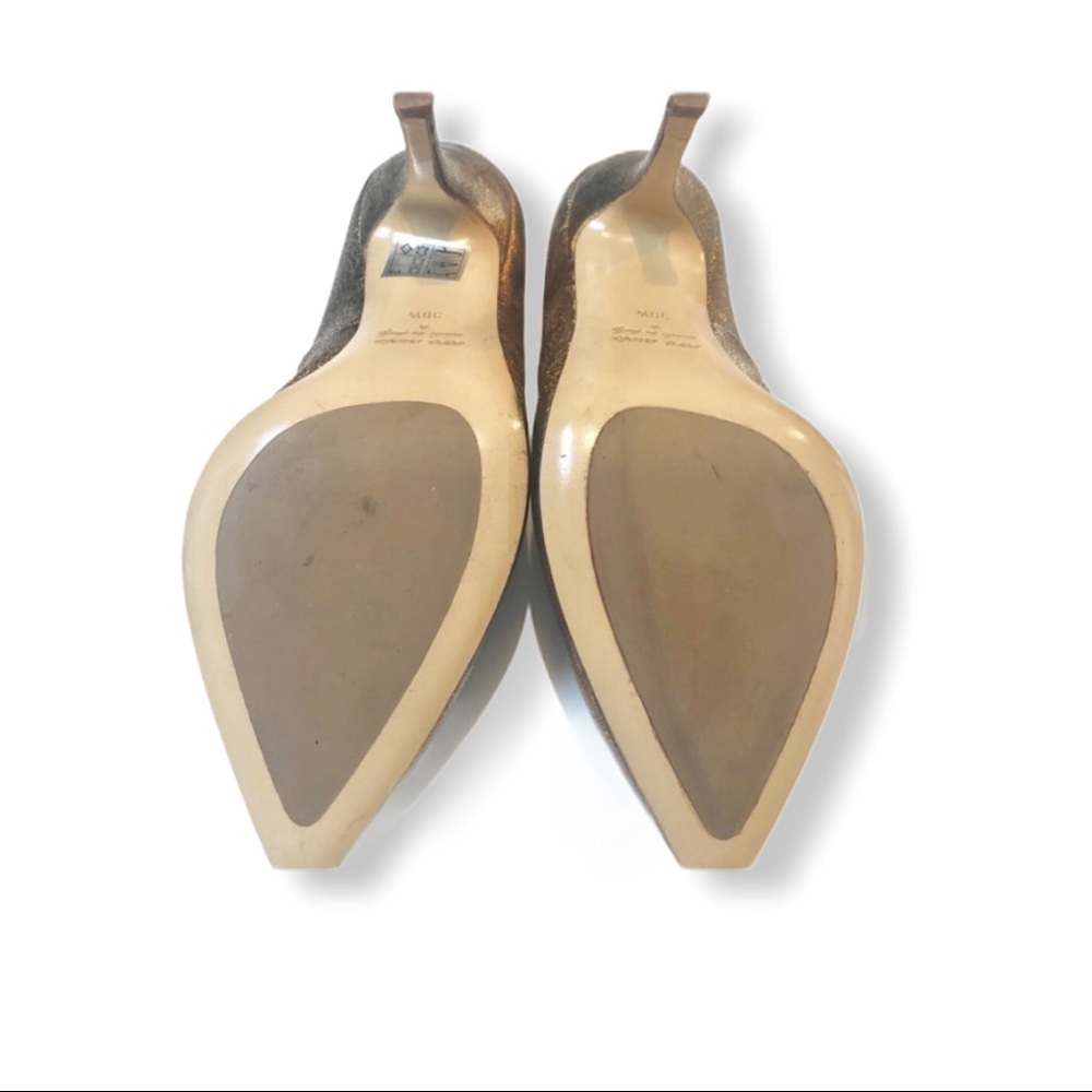 JFK Made In Italy Silver/Gold Pointed Toe Leather Pumps Heels Shoes SZ 8.5 - Picture 3 of 4